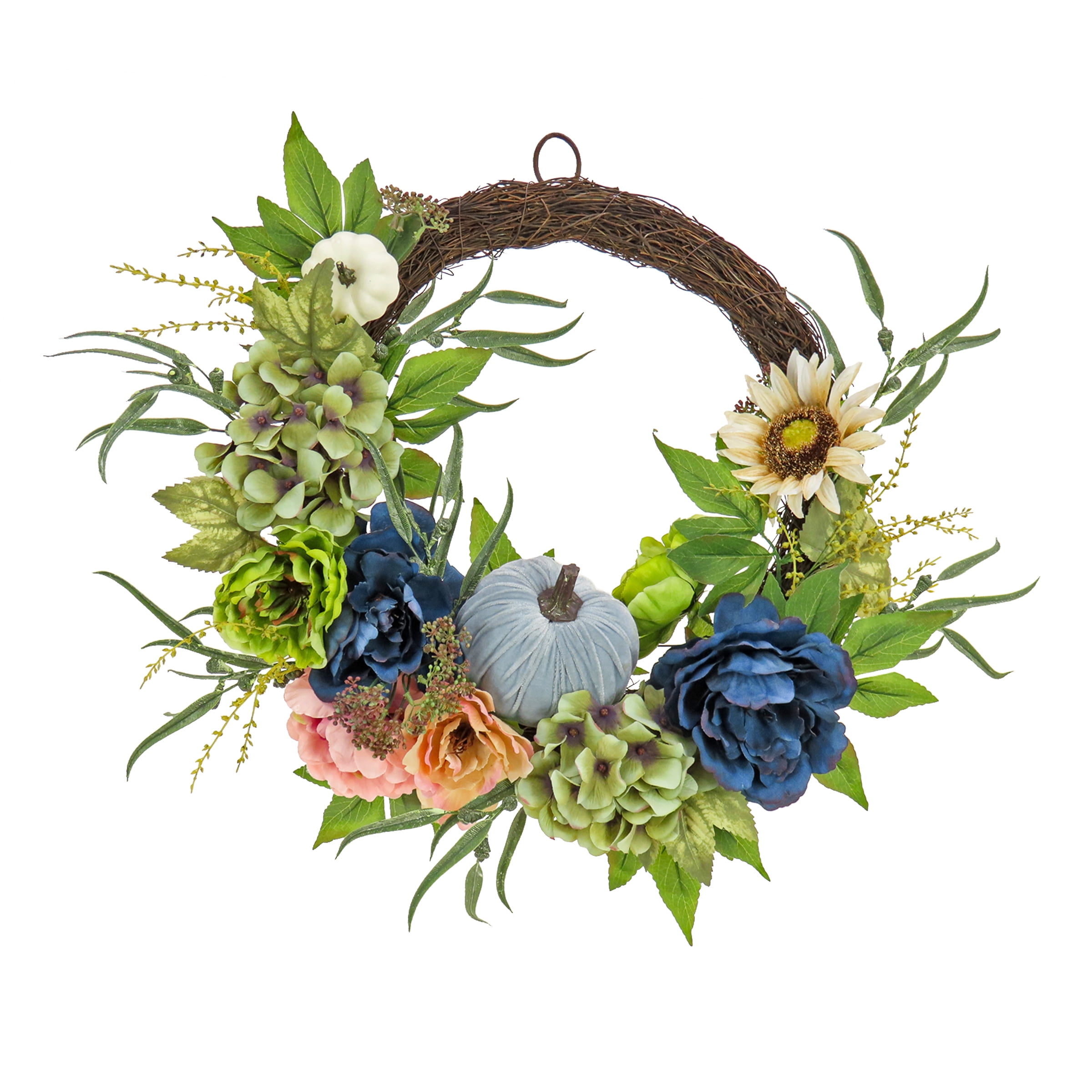24" Multicolor Artificial Floral Harvest Wreath with Gourds