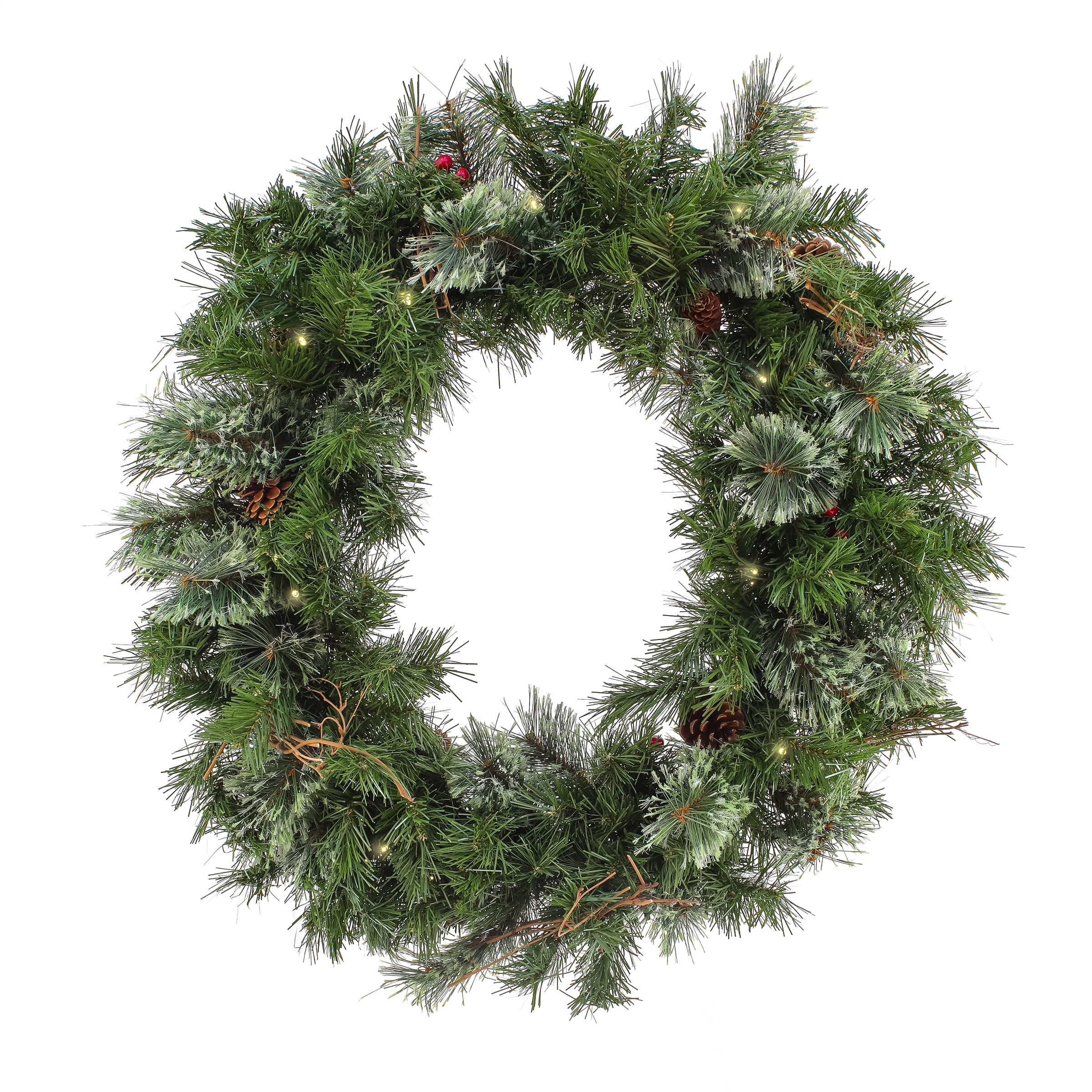 30" Prelit Glistening Pine Wreath with White LED Lights