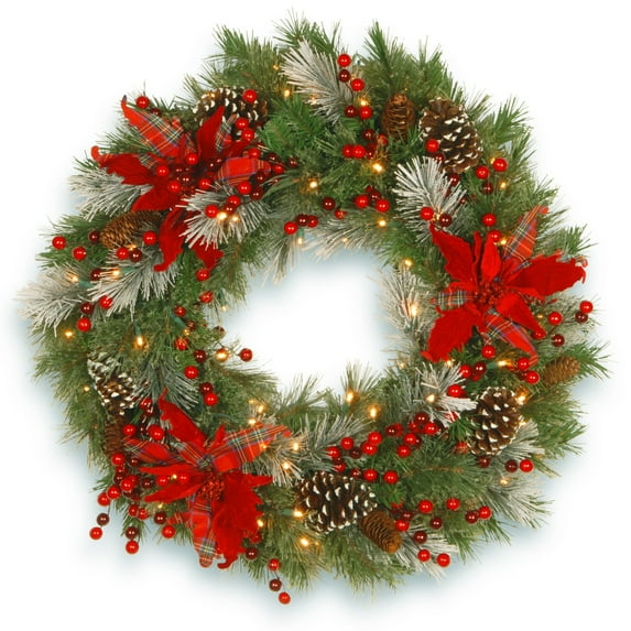 30in. Tartan Plaid Wreath with Battery Operated Lights
