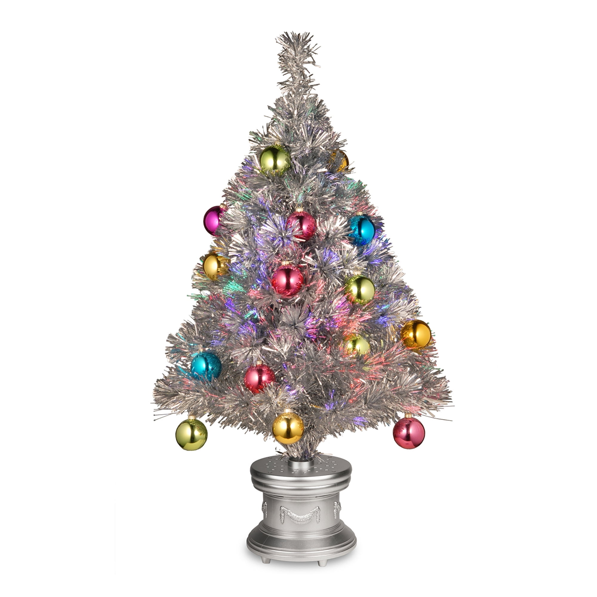 National Tree Company 32 in. Fiber Optic Tinsel Christmas Tree w/ Ornaments, Silver