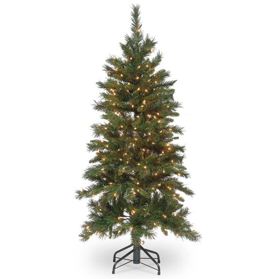 National Tree Company 4.5 ft Pre-Lit Tiffany Fir Slim Artificial Christmas Tree with Clear Lights and Stand
