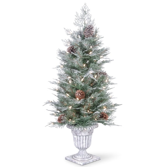 National Tree Company 4 ft. Frosted Mountain Spruce Entrance Tree with Clear Lights