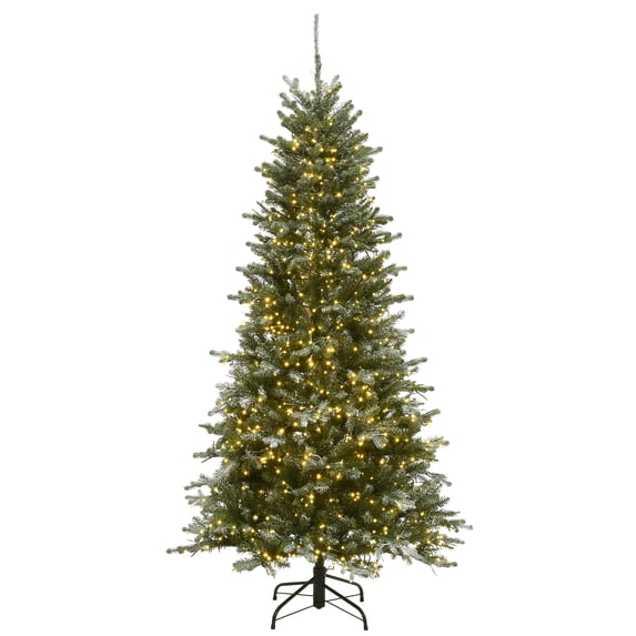 National Tree Company 6.5 ft. Snowy Morgan Spruce Slim Tree with Dual Color® LED Cosmic Lights®