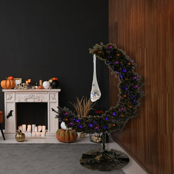 National Tree Company 6 ft. Pre-Lit Halloween Black Moon Shape Tree