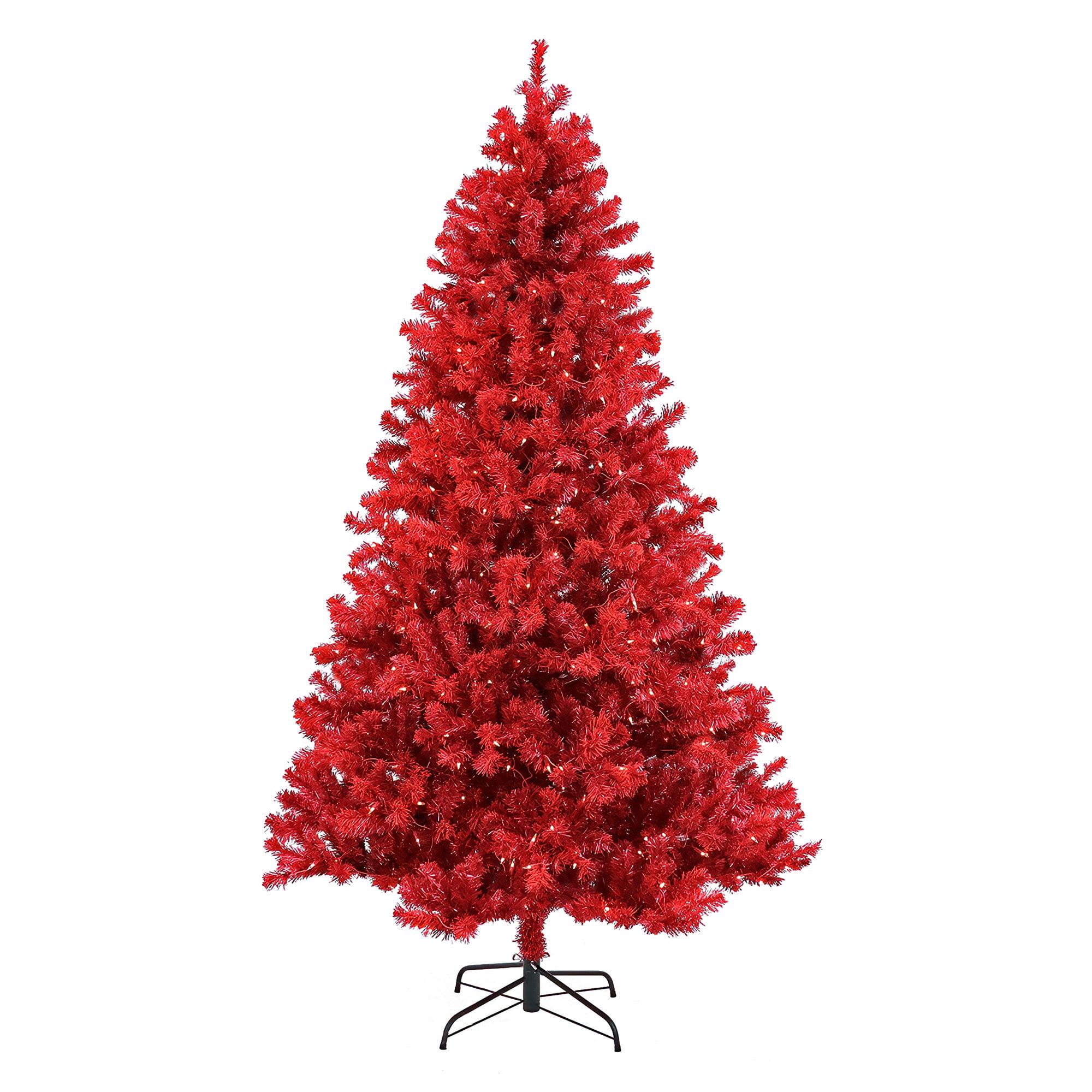 National Tree Company 7.5' Full Flocked Prelit Christmas Tree, Red ...