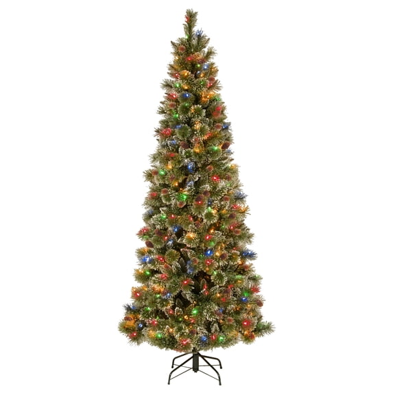 National Tree Company 7 ft. PowerConnect Glittering Pine Pencil Slim Tree with Multicolor Lights - 7 Foot