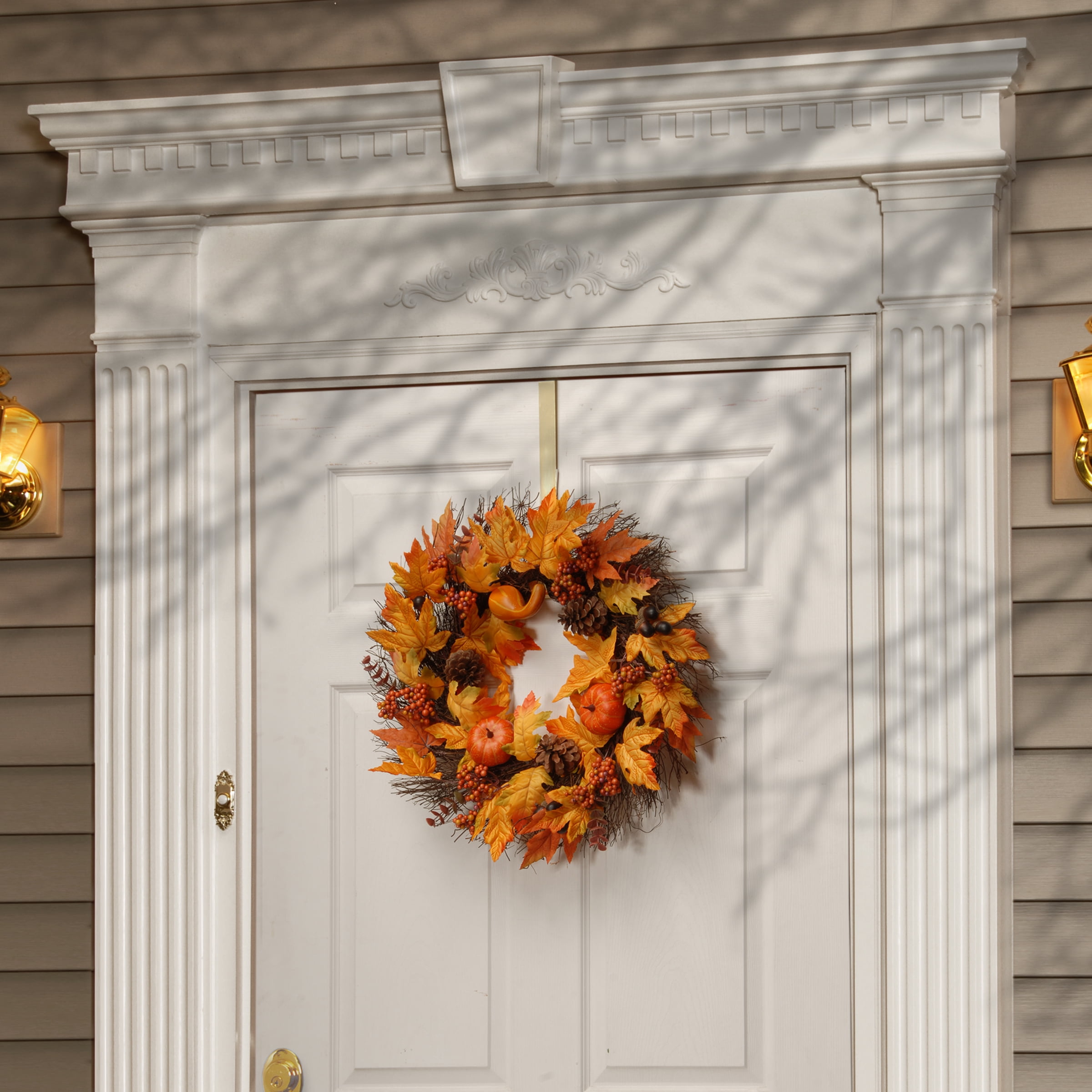 Irresistible Deals National Tree Company Artificial Autumn Wreath, Decorated with Gourds, Pumpkins, Berry Clusters, Acorns, Maple Leaves, Autumn Collection, 24 in