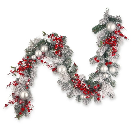 National Tree Company Artificial Christmas Garland, Silver, Evergreen, Decorated with Ball Ornaments, Berry Clusters, Christmas Collection, 9 Feet