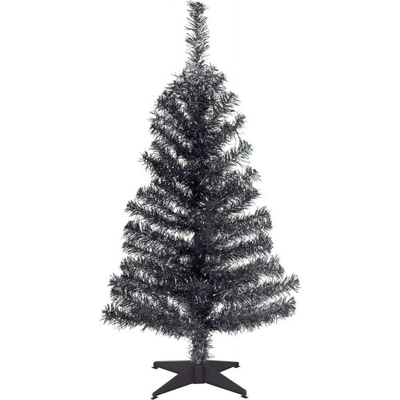 National Tree Company Artificial Christmas Tree, Black Tinsel, Includes Stand, 3 feet