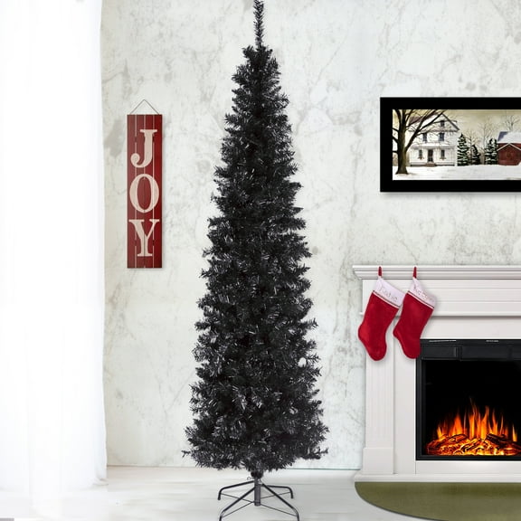 6 ft. Artificial Black Tinsel Christmas Tree, Includes Stand