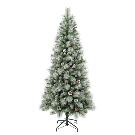 National Tree Company Artificial Christmas Tree, Green, Perry Hard Needle Mixed Pine, White Spayed Tips, Pine Cones, Includes Stand, 6 Feet