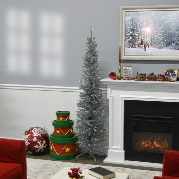 National Tree Company 6 ft. Artificial Silver Tinsel Christmas Tree, Includes Stand