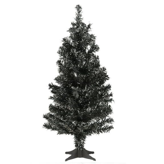 National Tree Company Artificial Halloween Tree, Black, Tinsel, Unlit, Includes Stand, 2 Feet