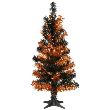 National Tree Company Artificial Halloween Tree, Black and Orange, Tinsel, Unlit, Icludes Stand, 2 Feet
