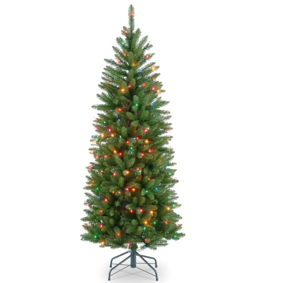 National Tree Company Artificial Pre-Lit Slim Christmas Tree, Green, Kingswood Fir, Multicolor Lights, Includes Stand, 4.5 Feet