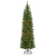 National Tree Company Artificial Pre-Lit Slim Christmas Tree, Green, Kingswood Fir, Multicolor Lights, Includes Stand, 6.5 Feet