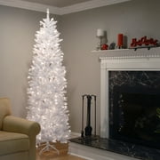 National Tree Company 7 ft. Artificial Pre-Lit Kingswood Fir Slim Christmas Tree, White, Clear Lights, Includes Stand