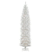 National Tree Company Artificial Pre-Lit Slim Christmas Tree, White, Kingswood Fir, White Lights, Includes Stand, 12 Feet