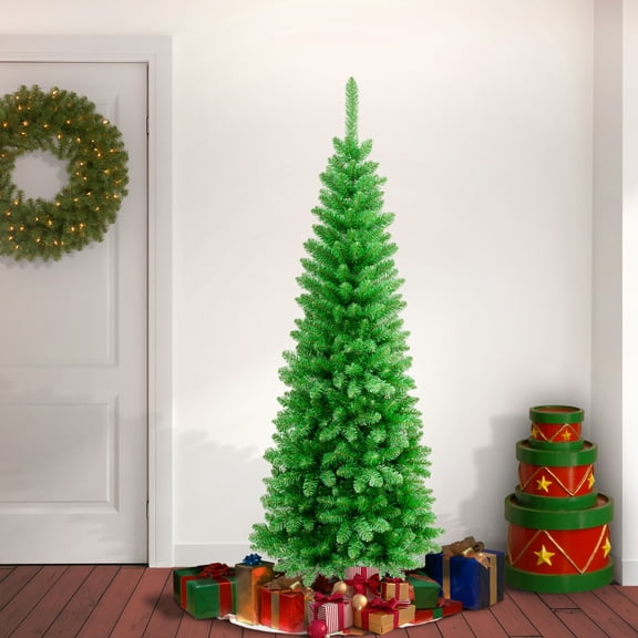 6 ft. Artificial Rowan Slim Christmas Tree, Green, Includes Stand