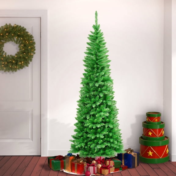 7.5 ft. Artificial Rowan Slim Christmas Tree, Green, Includes Stand