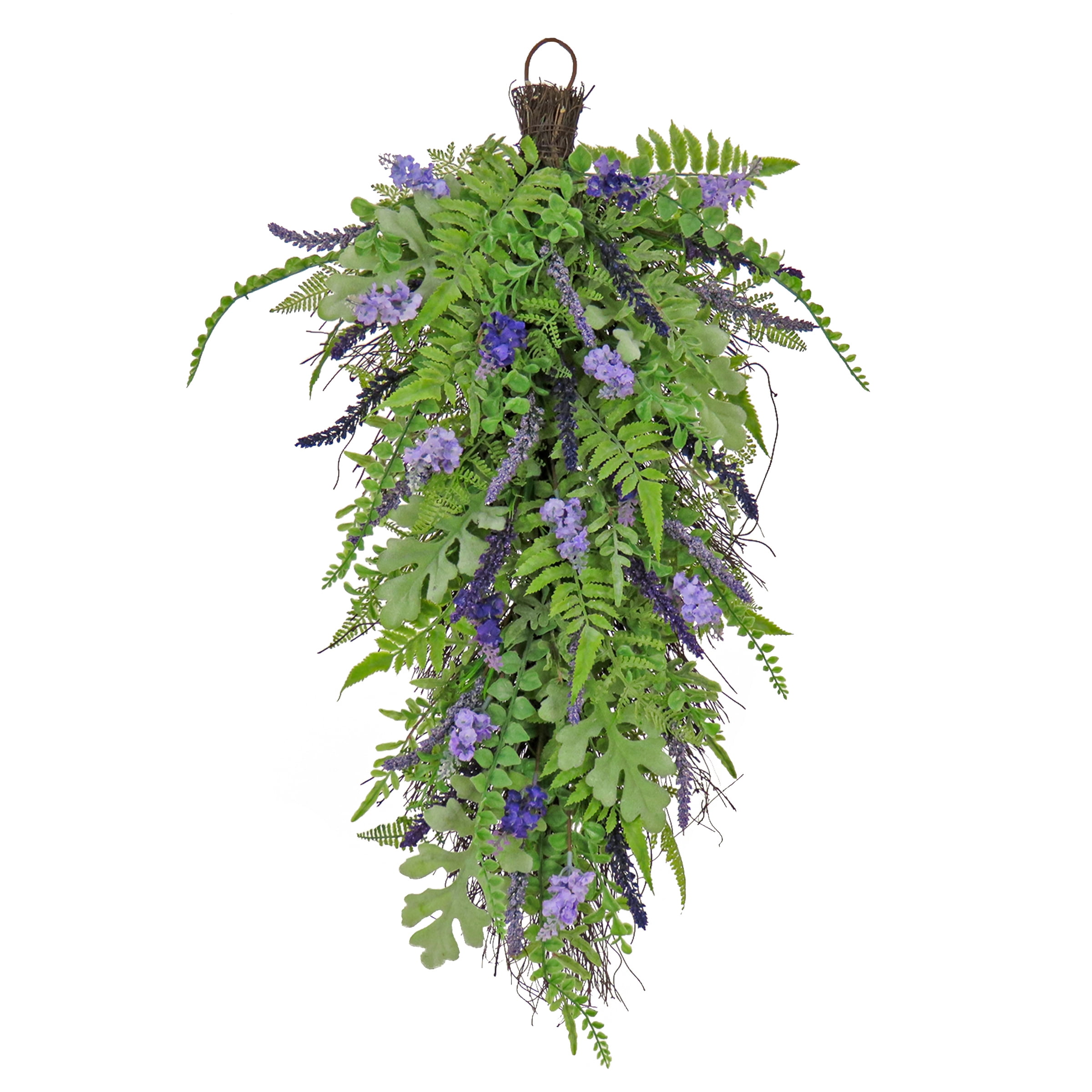 30" Green and Purple Plastic Fern and Astilbe Teardrop Swag