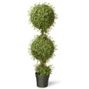 National Tree Company Artificial Two Ball Topiary, Green Mini Tea Leaves, Includes Black Pot Base, Spring Collection, 48 Inches