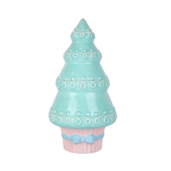 8 in. Christmas Figurine, Blue and Pink Pastel, Cupcake Christmas Tree