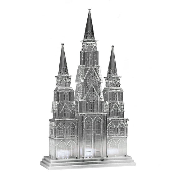 National Tree Company Christmas Figurine, Clear, Christmas Cathedral, 9 Warm White LED Lights, Battery Operated, Plays Silent Night, 17 Inch
