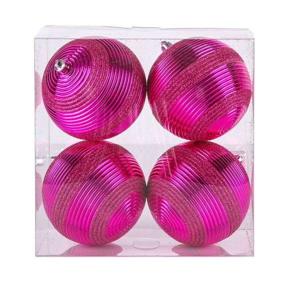 National Tree Company Christmas Ornaments, Pink, Swirling Glitter, Shatterproof, Set of 4