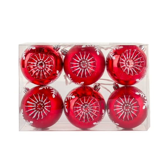 National Tree Company Christmas Ornaments, Red, White Snowflake, Shatterproof, Set of 6