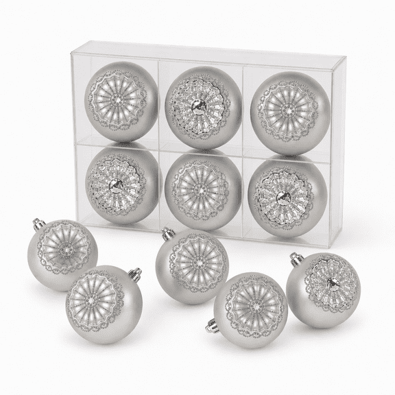 National Tree Company First Traditions Collection 3 in. Silver Christmas Ball Ornament Set, Shatterproof Bauble Ornaments-Set of 6
