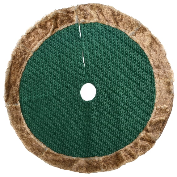 National Tree Company Christmas Tree Skirt, Green, Brown Faux Fur, Rural Homestead Collection, Quilted, Split Seam , Velcro Tab, 48 Inch