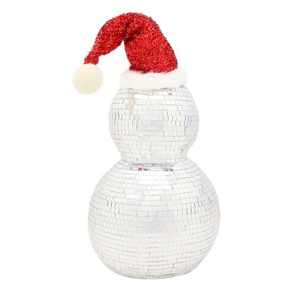 12 in. Disco Snowman Figurine, Red Santa Hat