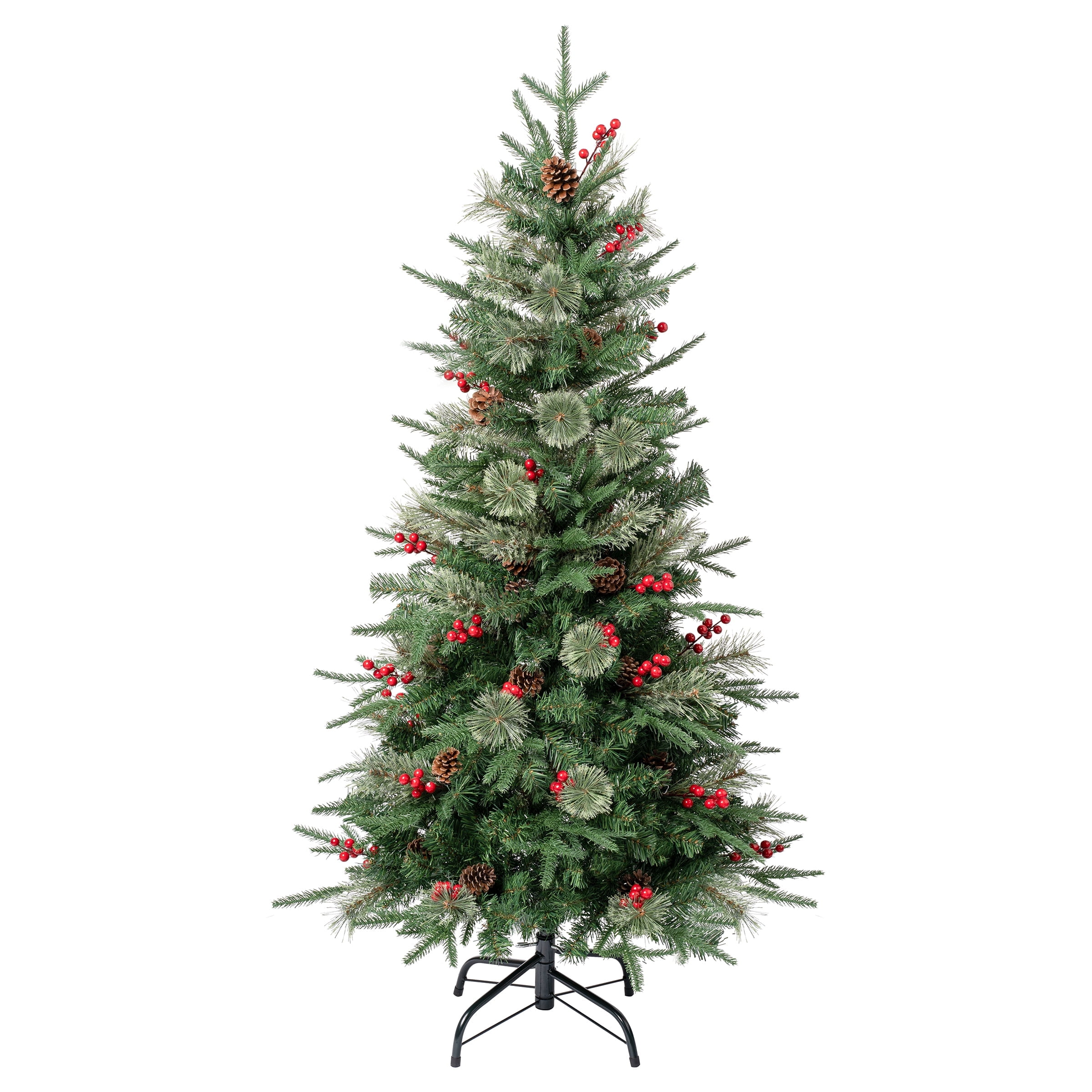 4.5' Green Pine Artificial Christmas Tree with Red Berries and Pinecones