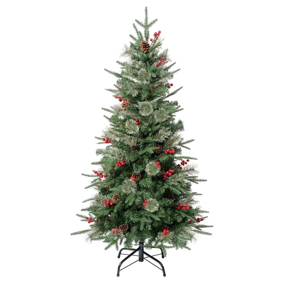 National Tree Company 4.5 ft. Feel Real® Artificial Christmas Tree, Green, Virginia Pine, Red Berries, Pine Cones, Includes Stand