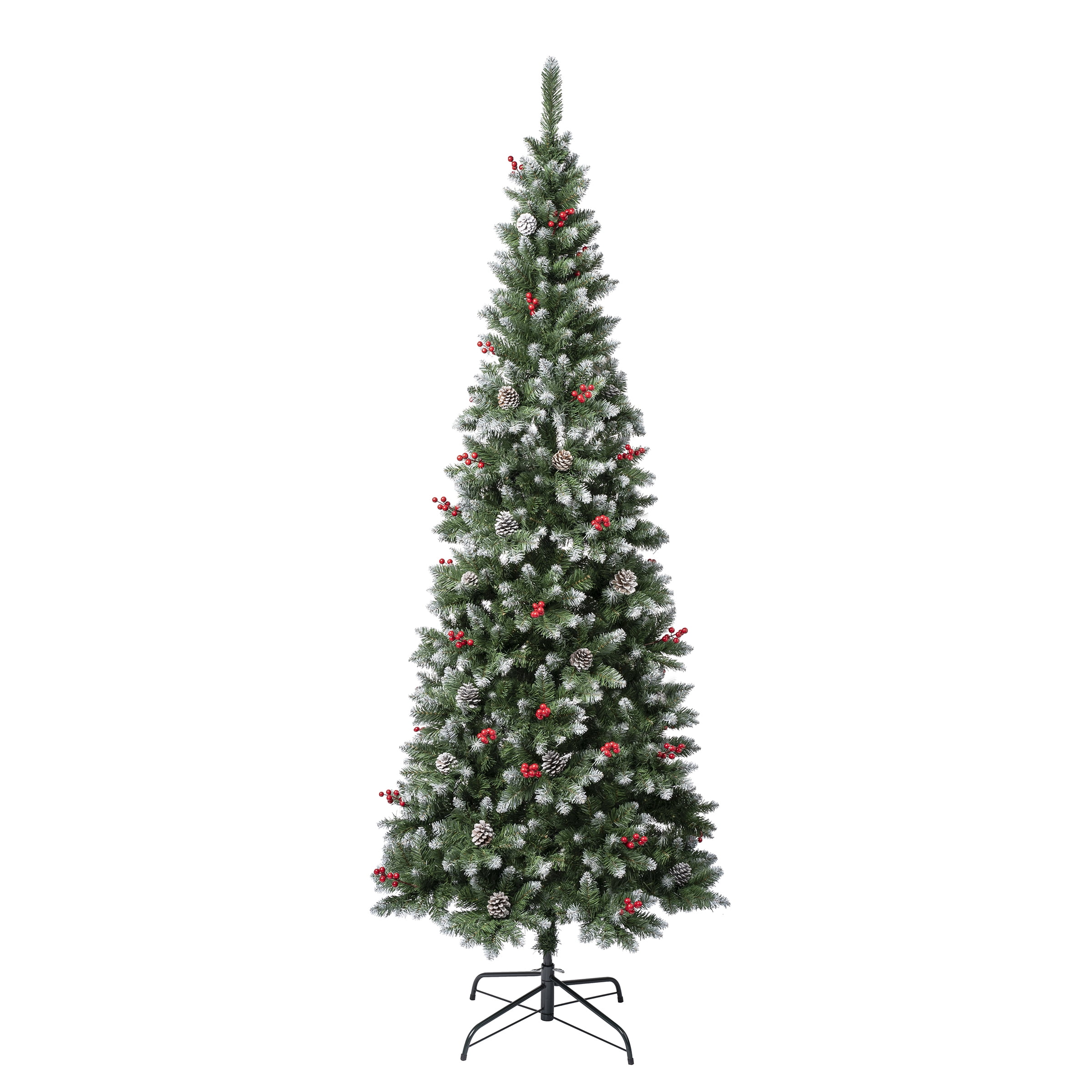 Cullen Slim Green Pine Christmas Tree with Berries and Pinecones