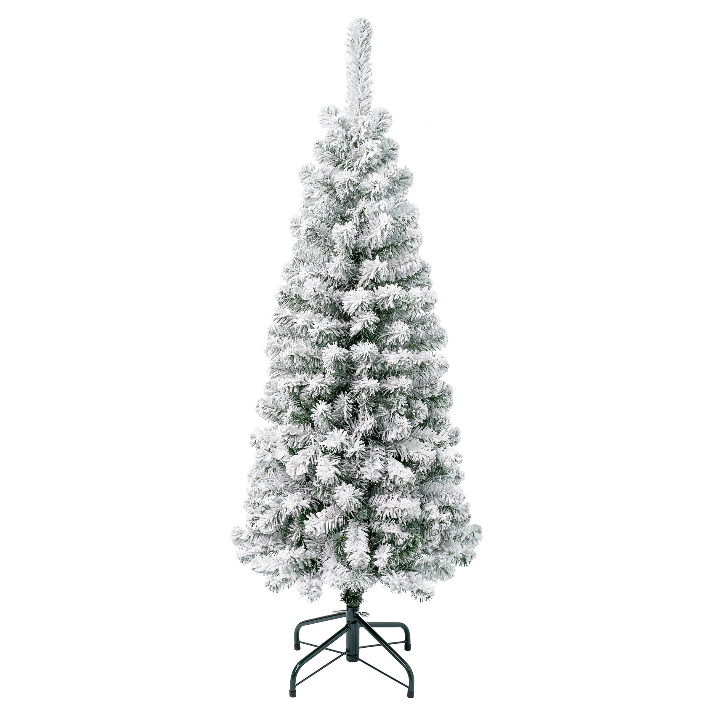 4.5 ft Flocked Slim Acacia Artificial Christmas Tree with Metal Stand
