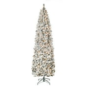 National Tree Company First Traditions Pre-Lit Acacia Flocked Tree Slim Christmas Tree, Clear Incandescent Lights, Plug In, 9 ft