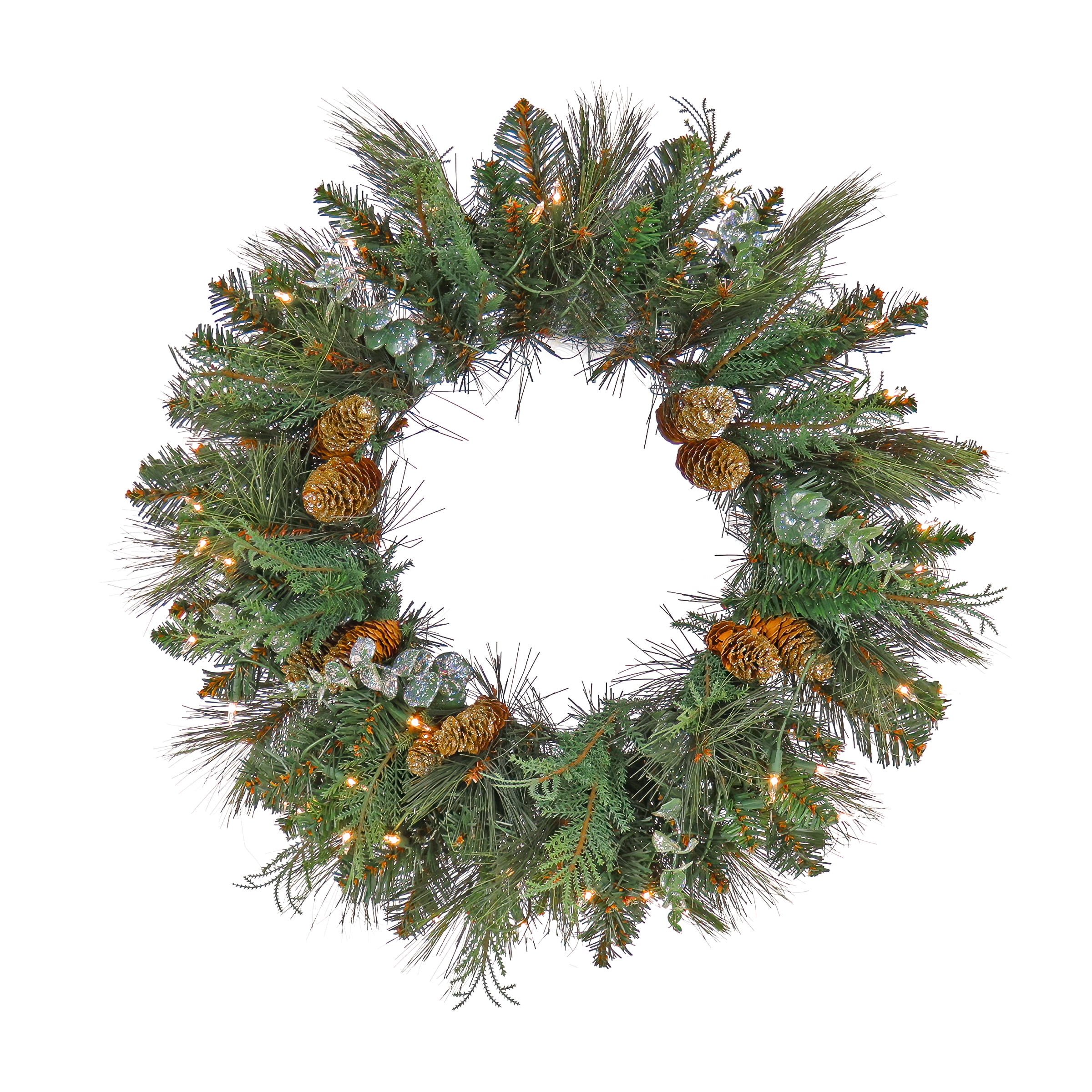24" Prelit LED Eucalyptus and Pinecone Christmas Wreath