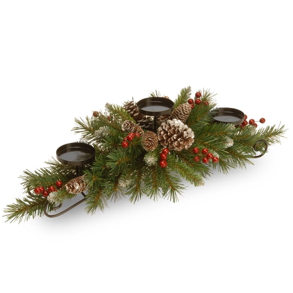 National Tree Company Frosted Berry Centerpeice, Green, Candleholder, Holds 3 Pillar Style, Berries and Pinecones, 30 Inch.