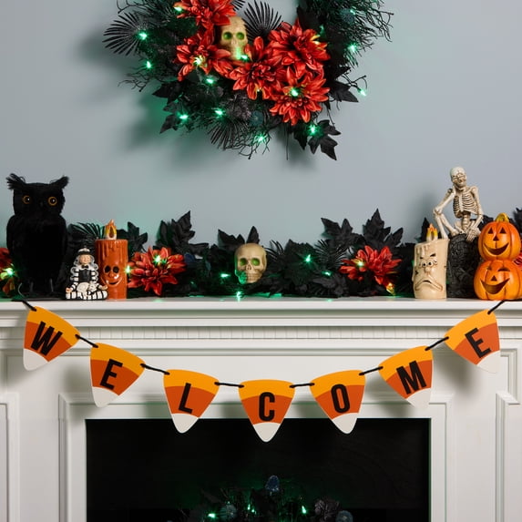 National Tree Company Halloween Candy Corn Welcome Hanging Banner, Orange, Black, White, 31 Inch