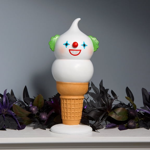 National Tree Company Halloween Creepy Clown I-Scream Cone, White, Tabletop Decoration, 14 Inch