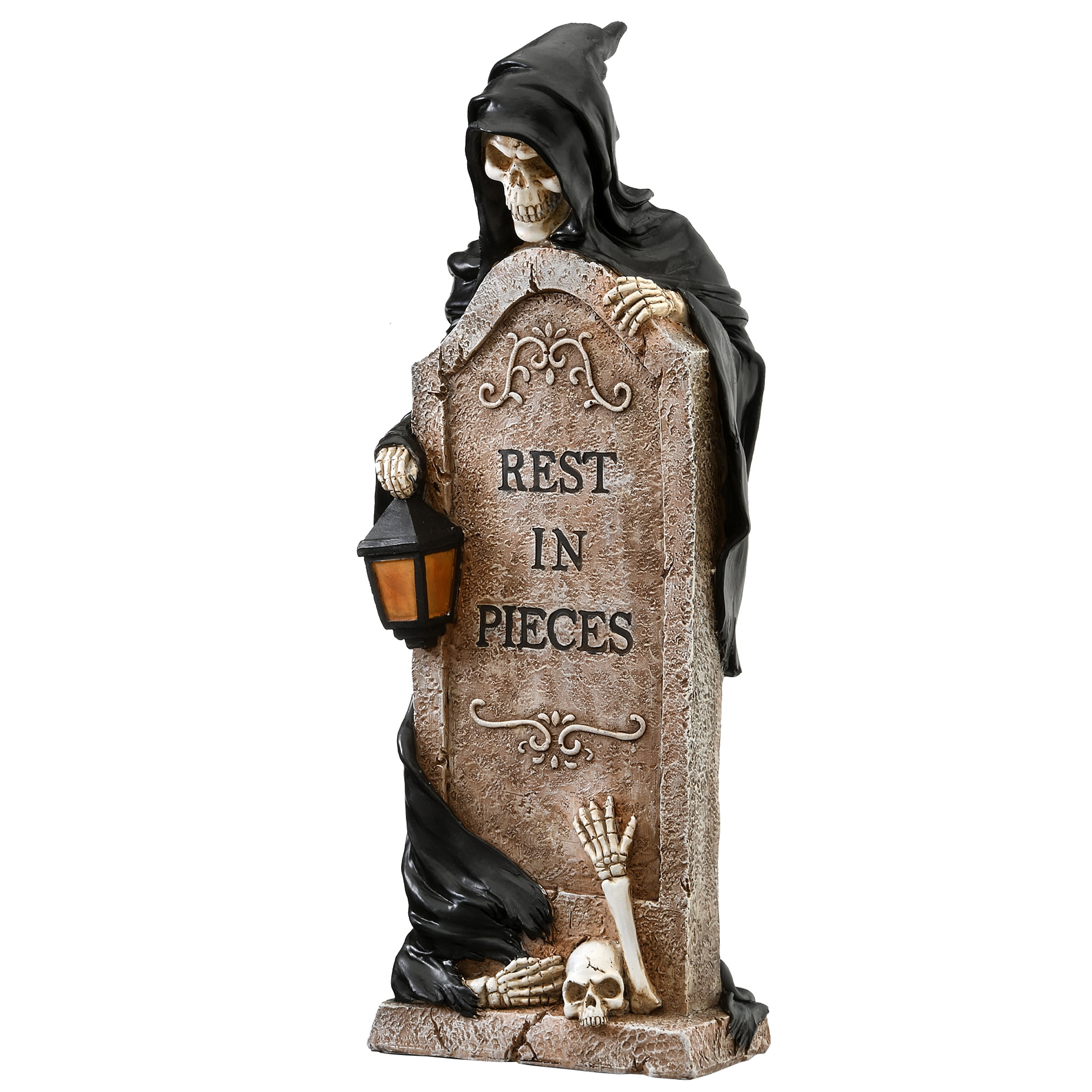 16" Black and Brown Resin Grim Reaper Skeleton Figurine