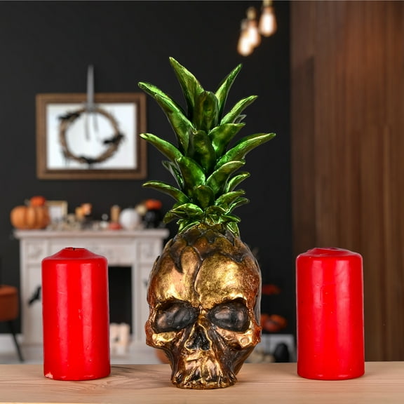 National Tree Company Halloween Decoration, Gold, Pineapple Skull, 14 Inches