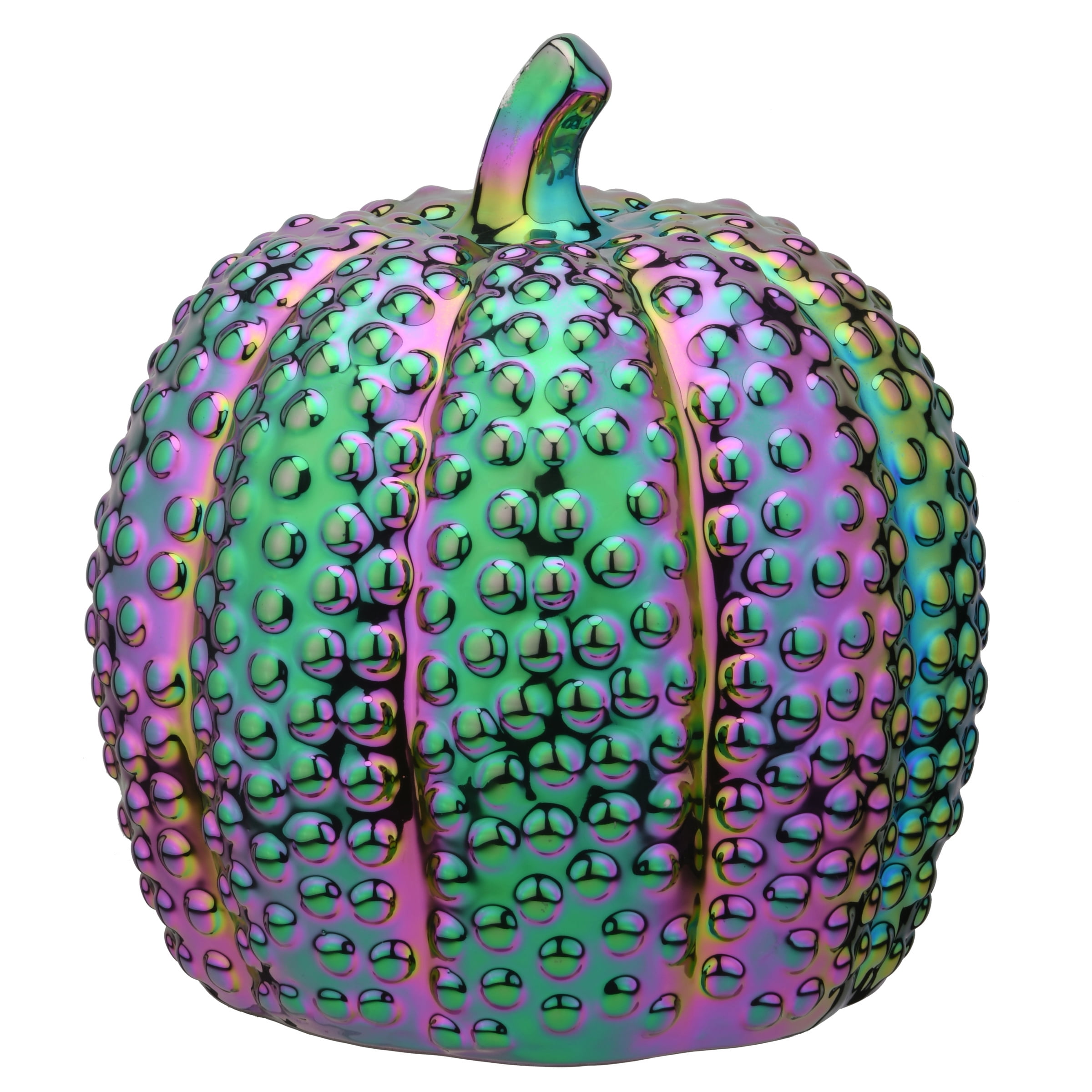 10.2" Iridescent Green and Purple Ceramic Pumpkin Decor