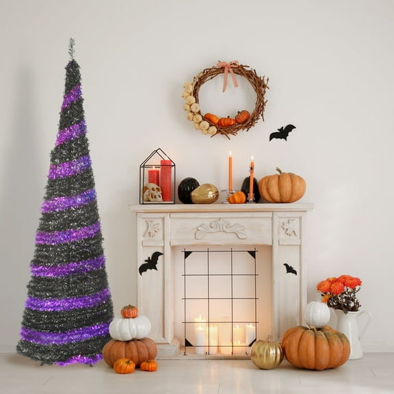 National Tree Company 7.5 ft. Halloween Decoration, Purple, Black, Pop-Up Tree, Unlit