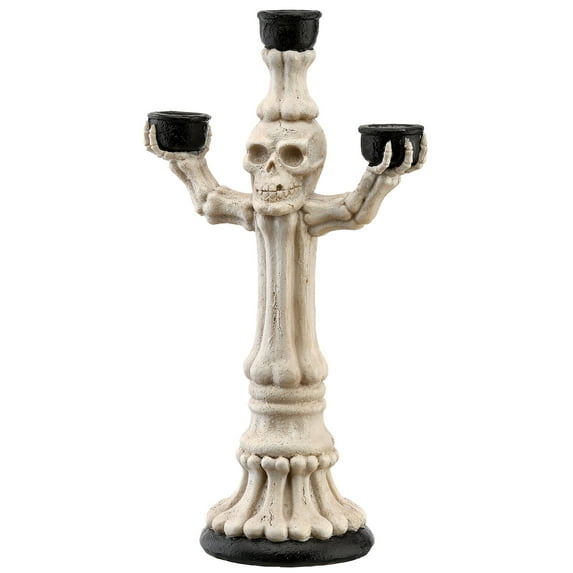 12 in. Halloween Decoration, White, Skull and Bones, Candelabra