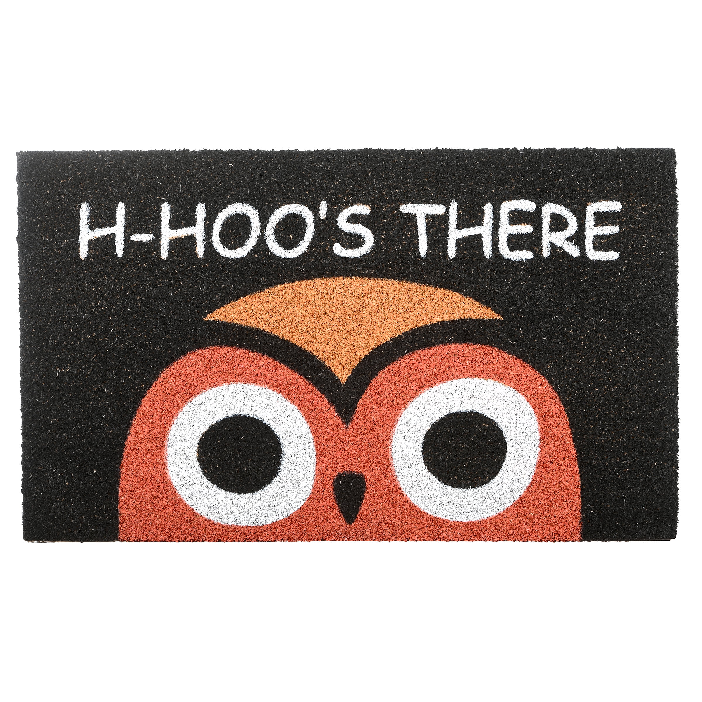 30" Black and Orange Owl Head Coir Doormat