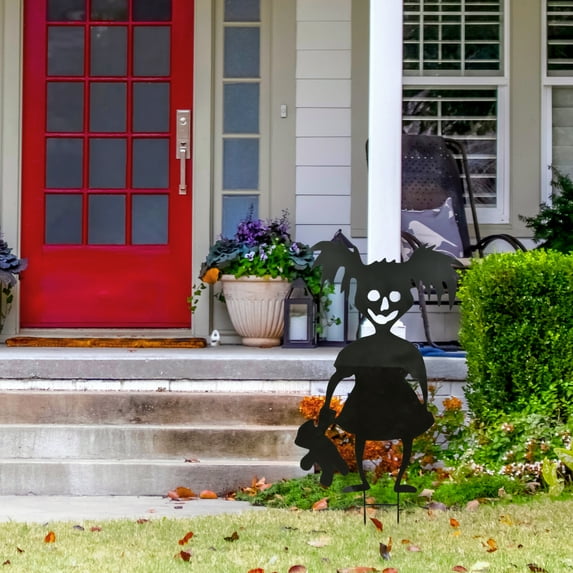38 Halloween Lawn Decoration, Black, Scary Girl, Includes Garden Stakes