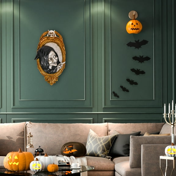 National Tree Company Halloween Wall Decoration, Black, Witch, Gold Mirror Frame, 24 Inch